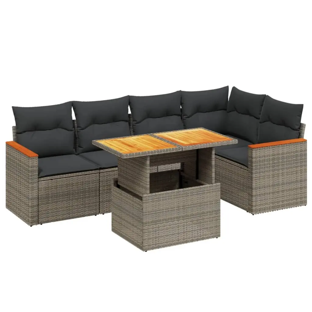 Garden Sofa Set PE Rattan 6 Piece Modular Outdoor Furniture Grey