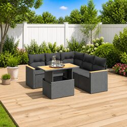 Durable 6 Piece Black Poly Rattan Garden Sofa Set