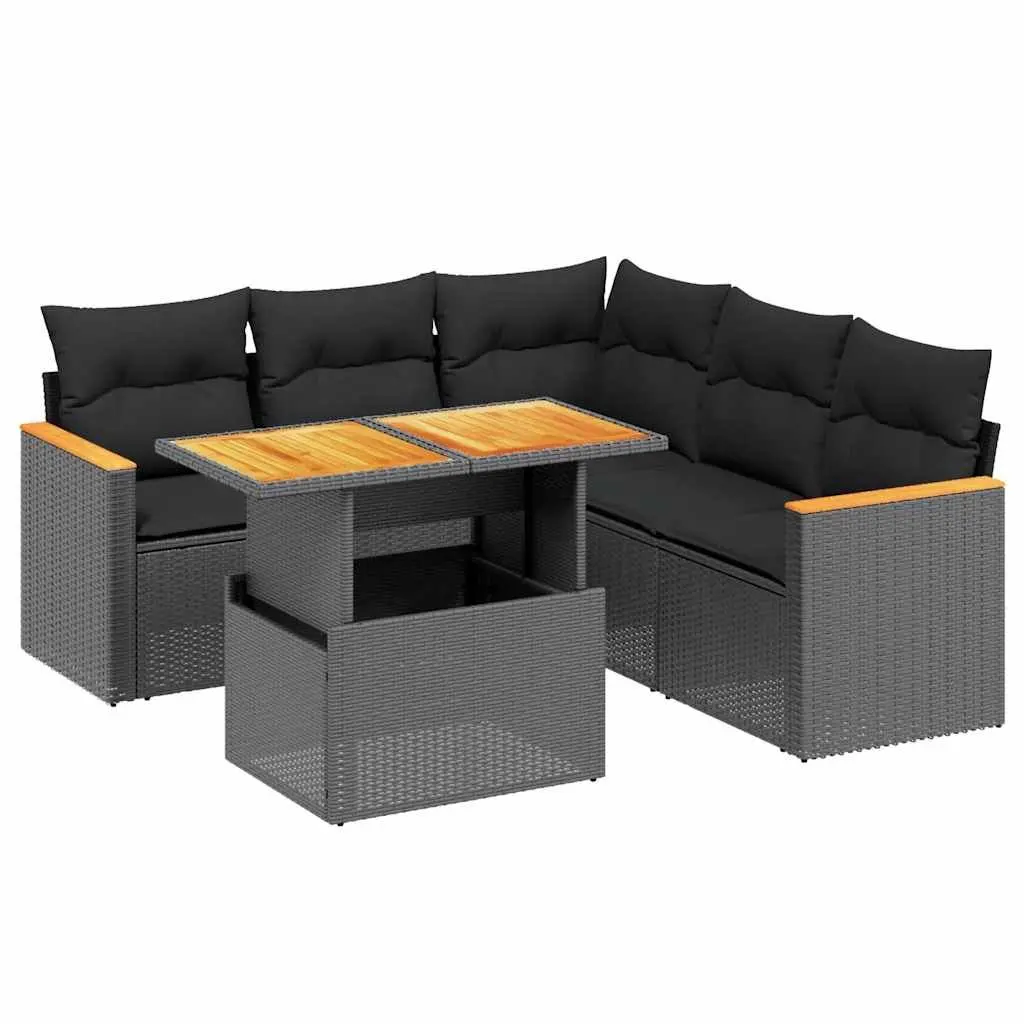 Garden Sofa Set PE Rattan 6 Piece Black with Cushions