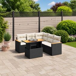 6-Piece Outdoor Patio Sofa Set with Cushions - Black Rattan