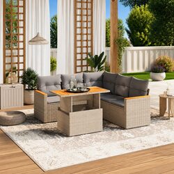 Premium 6-Piece Beige Garden Sofa Set for Outdoor Comfort