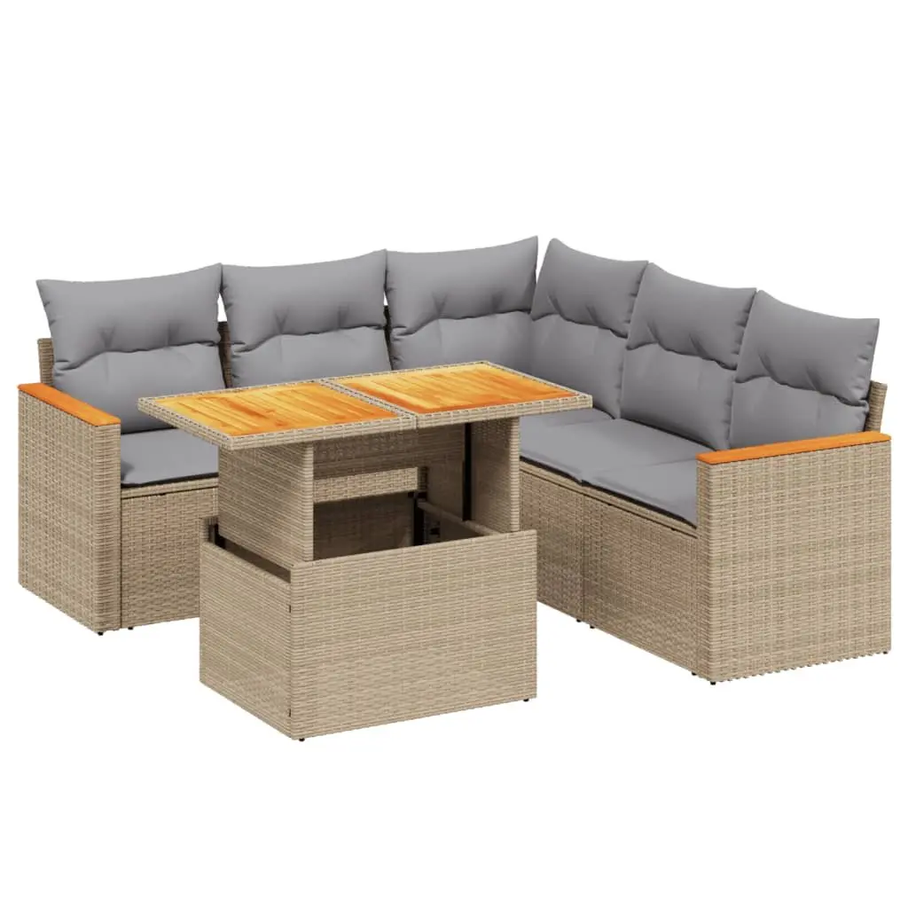 Garden Sofa Set PE Rattan 6 Piece Outdoor Furniture Beige with Cushions