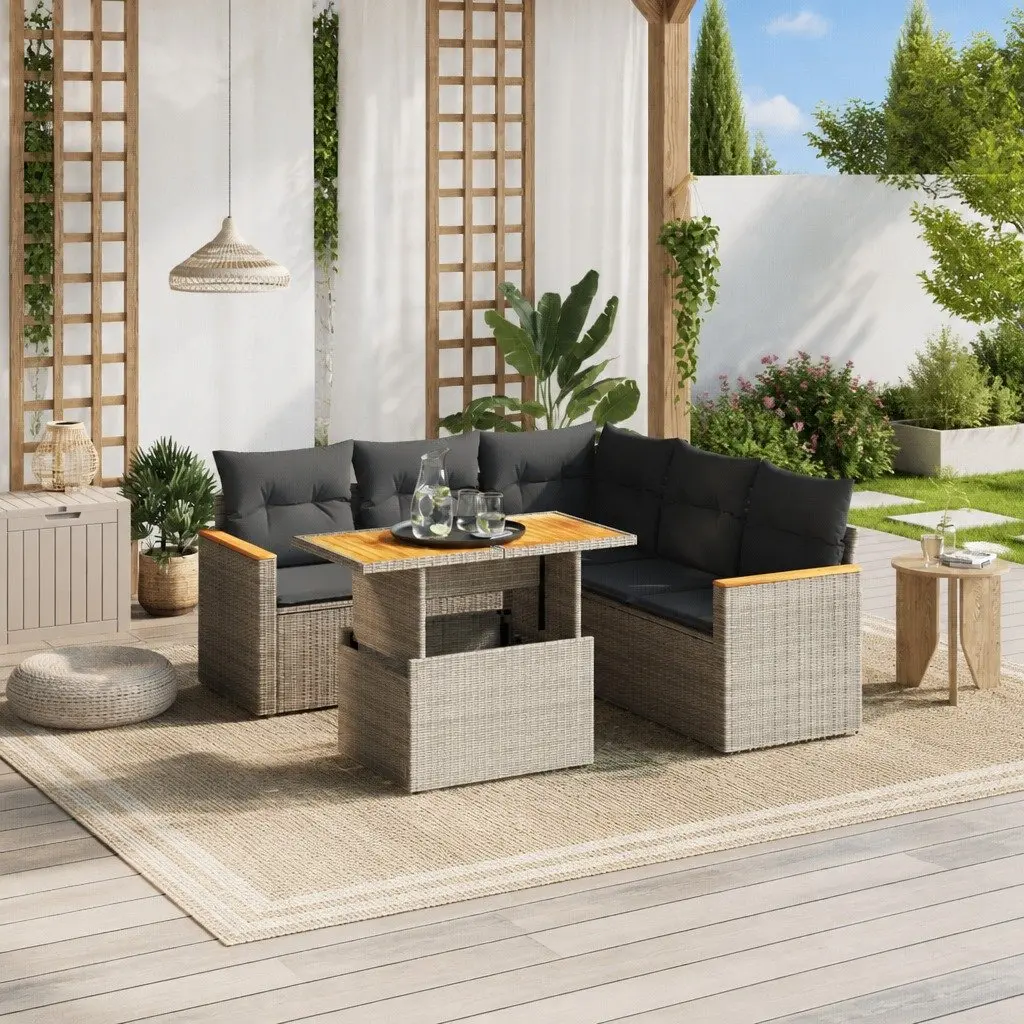Garden Sofa Set PE Rattan 6 Piece Grey with Cushions