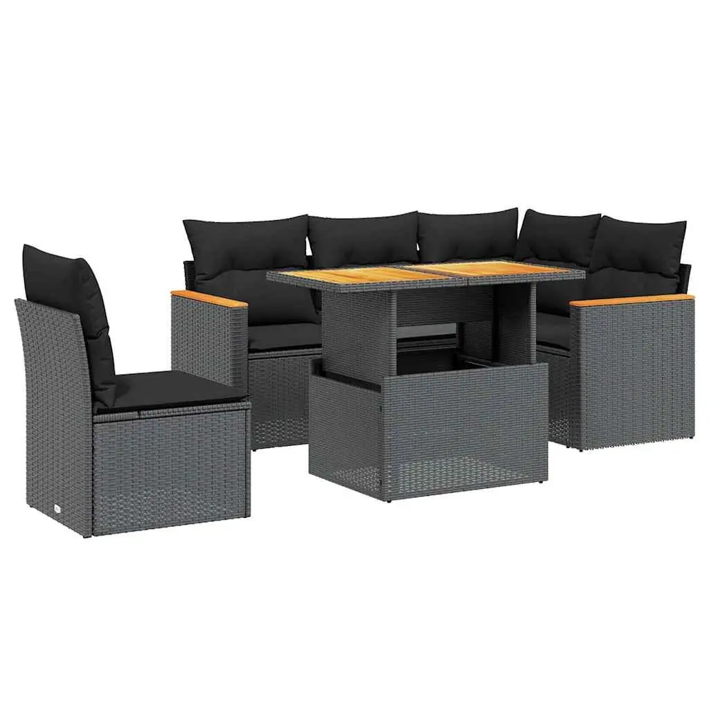 6 Piece Black Poly Rattan Garden Sofa Set