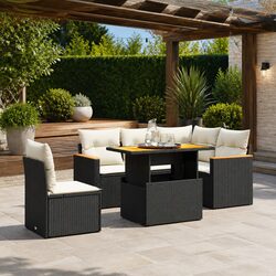 6-Piece Outdoor Garden Sofa Set in Black Poly Rattan