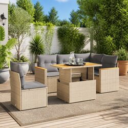 Beige 6-Piece Garden Sofa Set with Cushions and Table