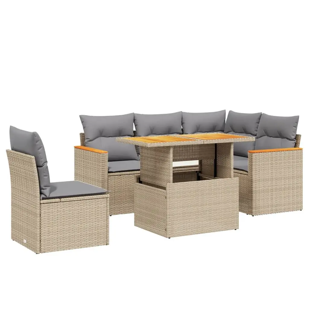 Beige 6-Piece Garden Sofa Set with Cushions and Table