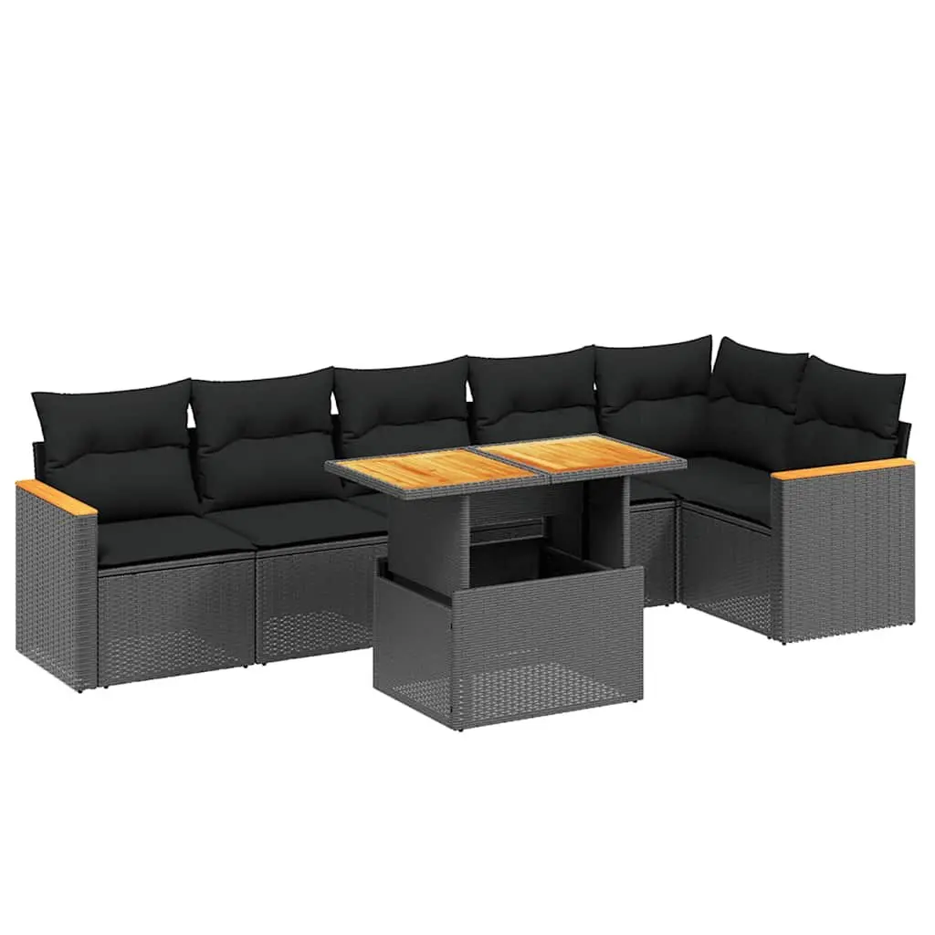 Modular 7-Piece Black Poly Rattan Garden Sofa Set