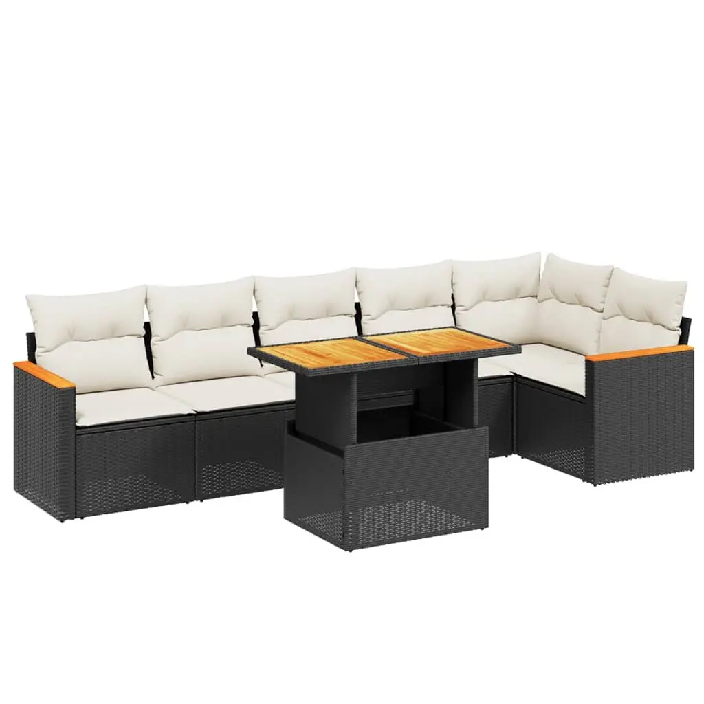 7 Piece Black Poly Rattan Outdoor Sofa Set