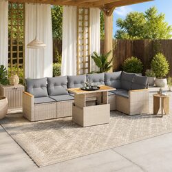 Durable 7 Piece Garden Sofa Set with Cushions in Beige