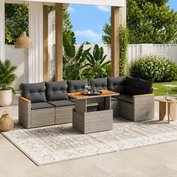 Sturdy 7 Piece Grey Poly Rattan Garden Sofa Set