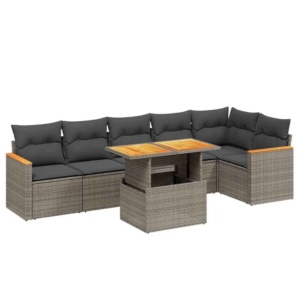 7 Piece Grey Poly Rattan Garden Sofa Set