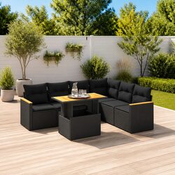 Sturdy 7 Piece Modular Outdoor Sofa Set in Black Rattan