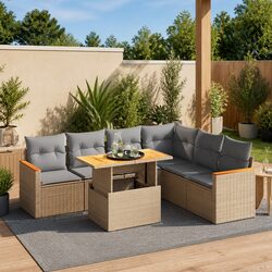Beige 7 Piece Outdoor Garden Sofa Set with Cushions