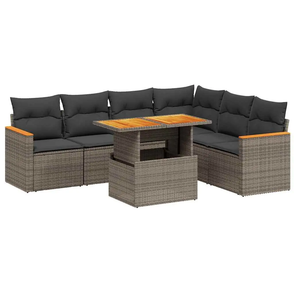 7 Piece Garden Sofa Set PE Rattan Adjustable Dining Table Grey Outdoor