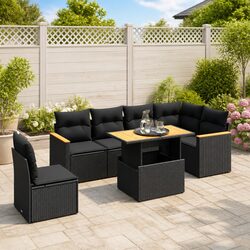 7 Piece Modular Garden Sofa Set in Black Poly Rattan