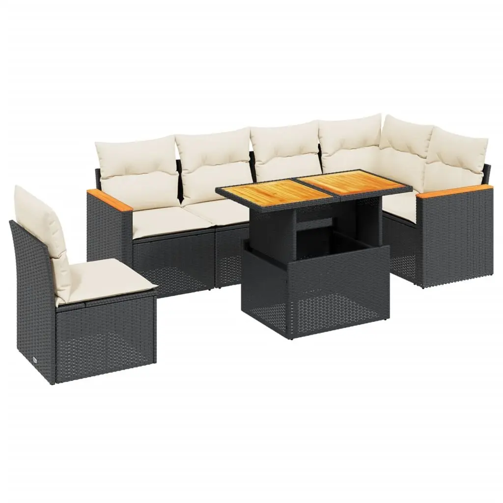 7 Piece Garden Sofa Set PE Rattan Black Outdoor Furniture