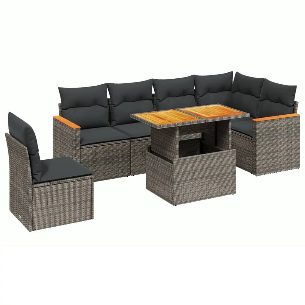 7 Piece Garden Sofa Set PE Rattan Grey with Cushions