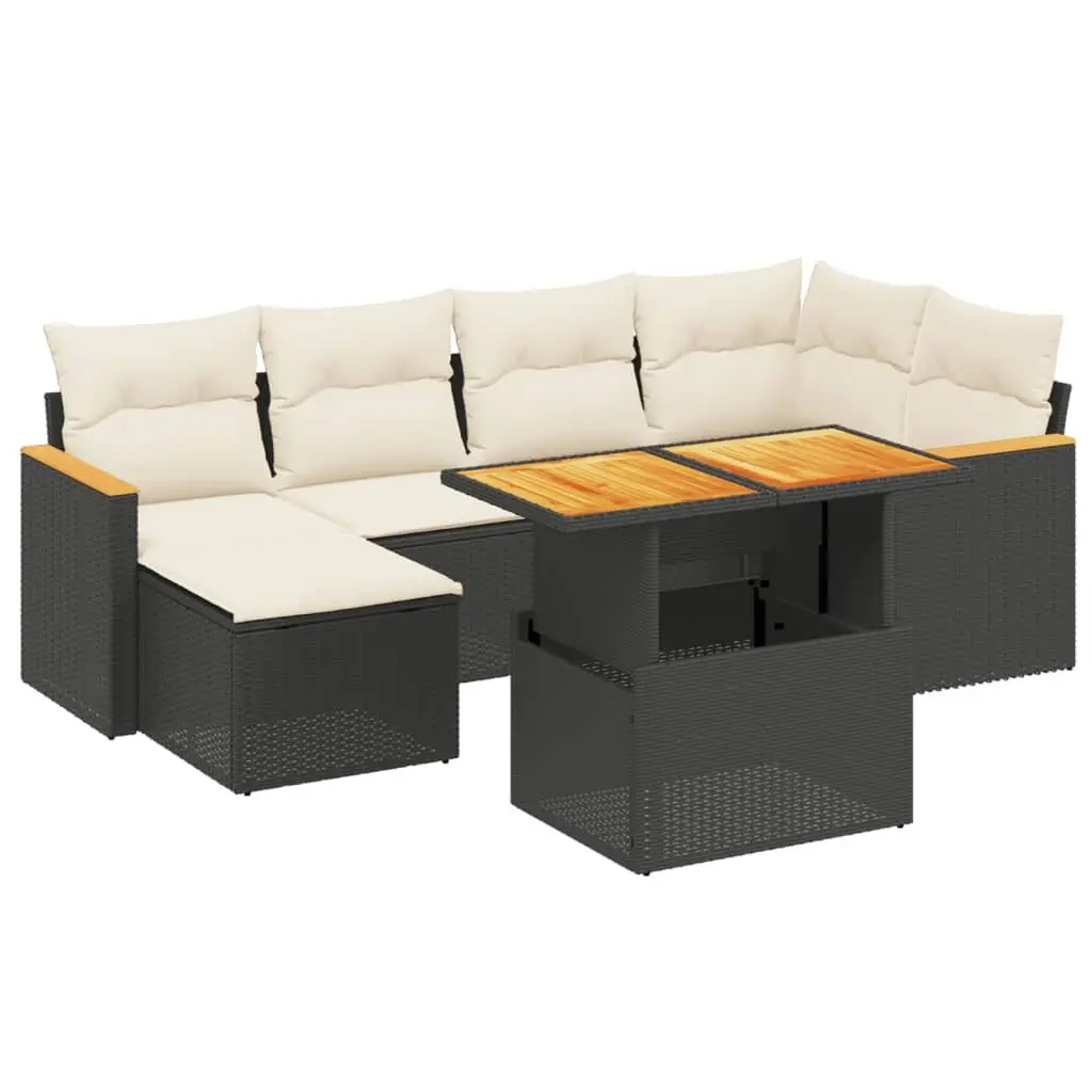 7 Piece Garden Sofa Set PE Rattan Black Adjustable Coffee Dining Table
