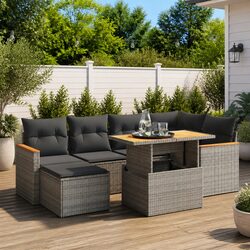 7-Piece Grey Poly Rattan Garden Sofa Set for Outdoor