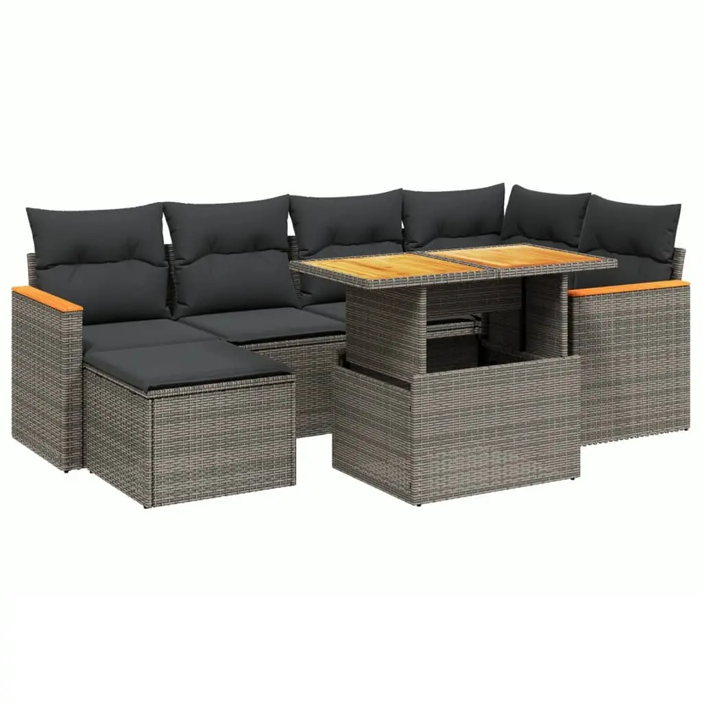Garden Sofa Set PE Rattan 7 Piece Outdoor Furniture Grey