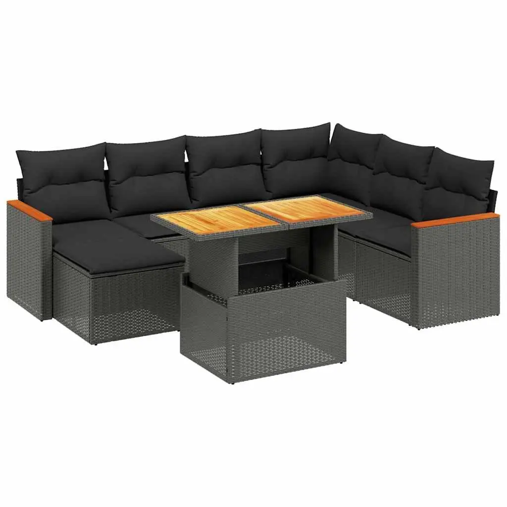 Garden Sofa Set PE Rattan 8 Piece Outdoor Furniture Black with Cushions