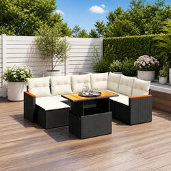 Black Poly Rattan 8-Piece Garden Sofa Set for Outdoor Use
