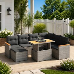 Grey Poly Rattan 8 Piece Garden Sofa Set for Outdoors