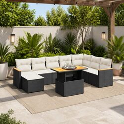 Durable 9 Piece Black Rattan Garden Sofa Set