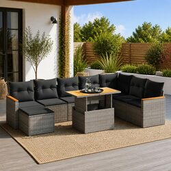 Sturdy 9 Piece Grey Poly Rattan Garden Sofa Set