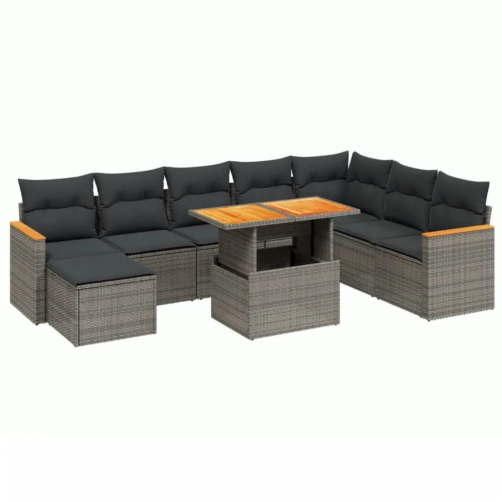 9 Piece Grey Poly Rattan Garden Sofa Set