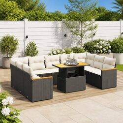 Durable 10 Piece Black Poly Rattan Garden Sofa Set