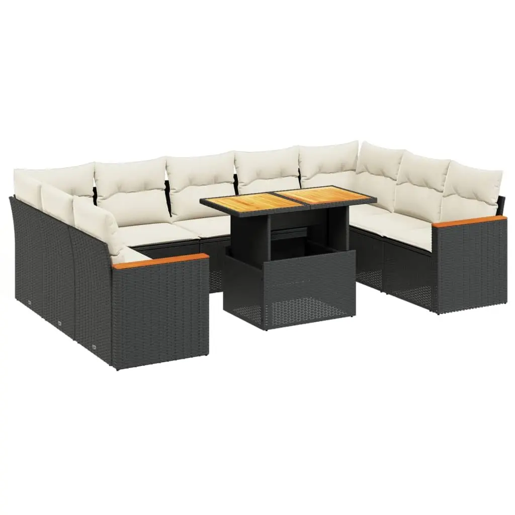 10 Piece Black Poly Rattan Garden Sofa Set