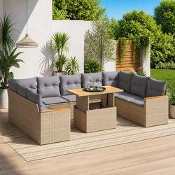 Sturdy 10-Piece Beige Poly Rattan Garden Sofa Set