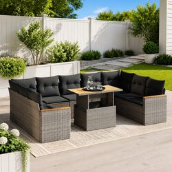 10-Piece Modular Garden Sofa Set in Grey Poly Rattan