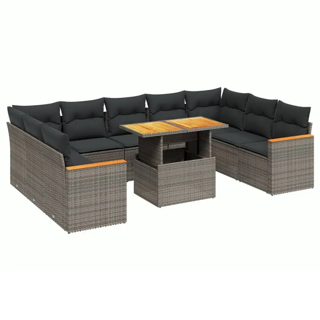 Garden Sofa Set PE Rattan 10 Piece Outdoor Furniture Patio Seating Grey
