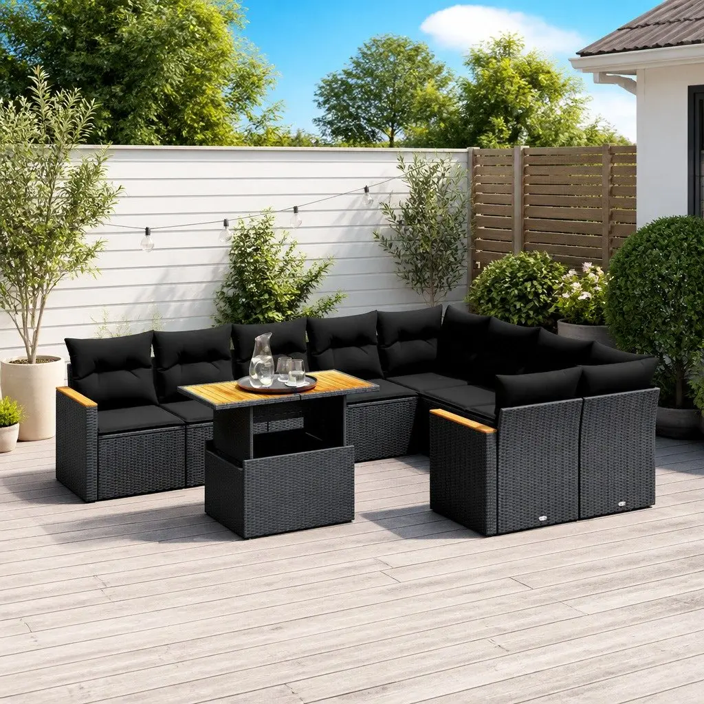 Black Poly Rattan 10 Piece Garden Sofa Set