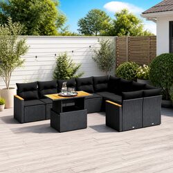 Premium Black Poly Rattan 10 Piece Garden Sofa Set