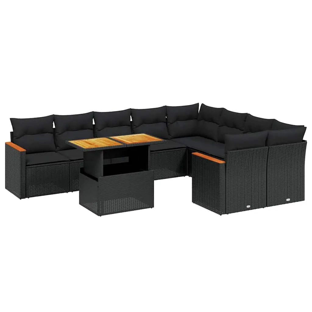 Black Poly Rattan 10 Piece Garden Sofa Set
