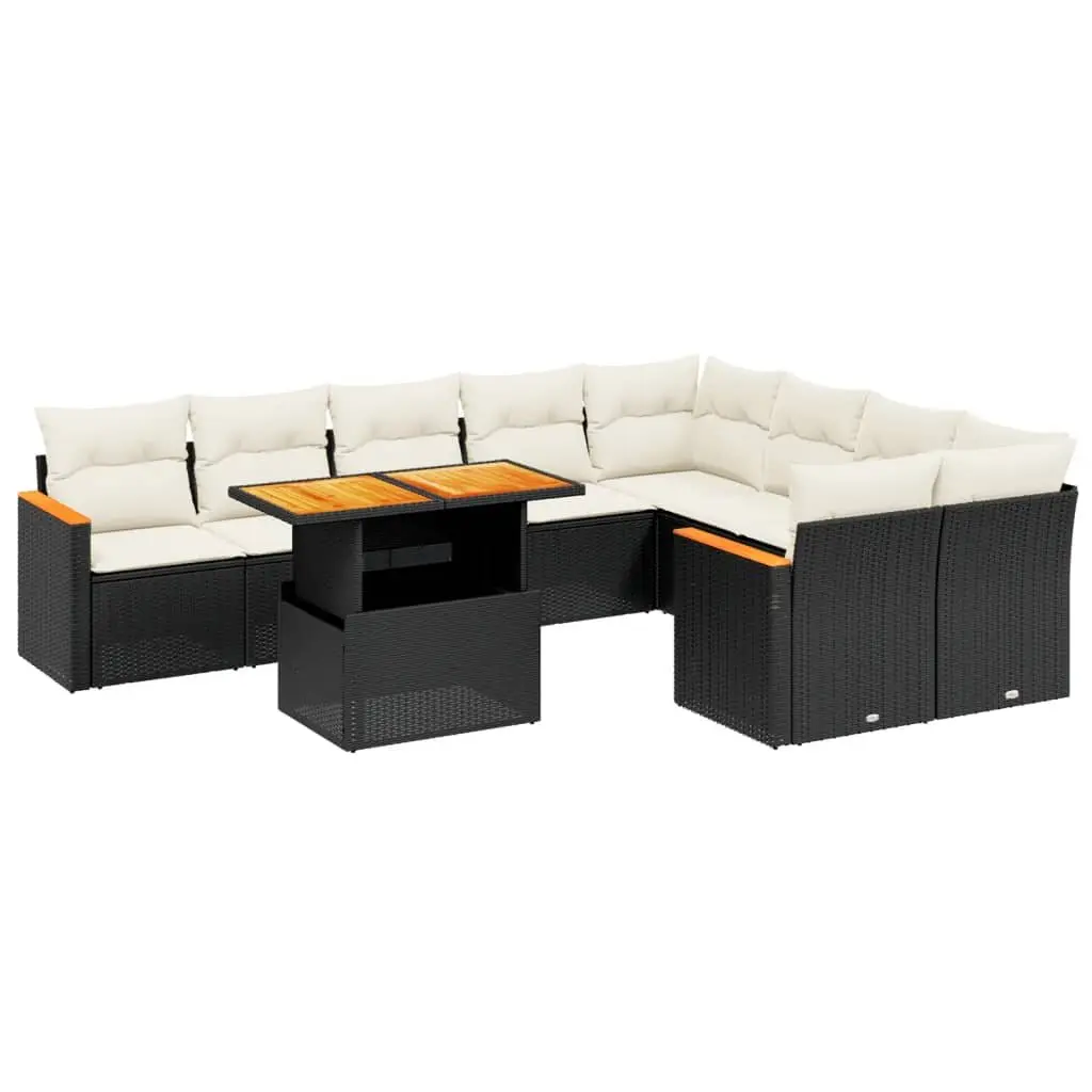 Garden Sofa Set PE Rattan 10 Piece Modular Outdoor Furniture Black