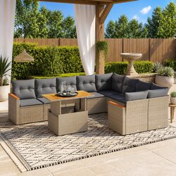 10-Piece Outdoor Beige Rattan Sofa Set with Cushions