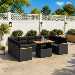 Outdoor 11-Piece Garden Sofa Set with Cushions - Black