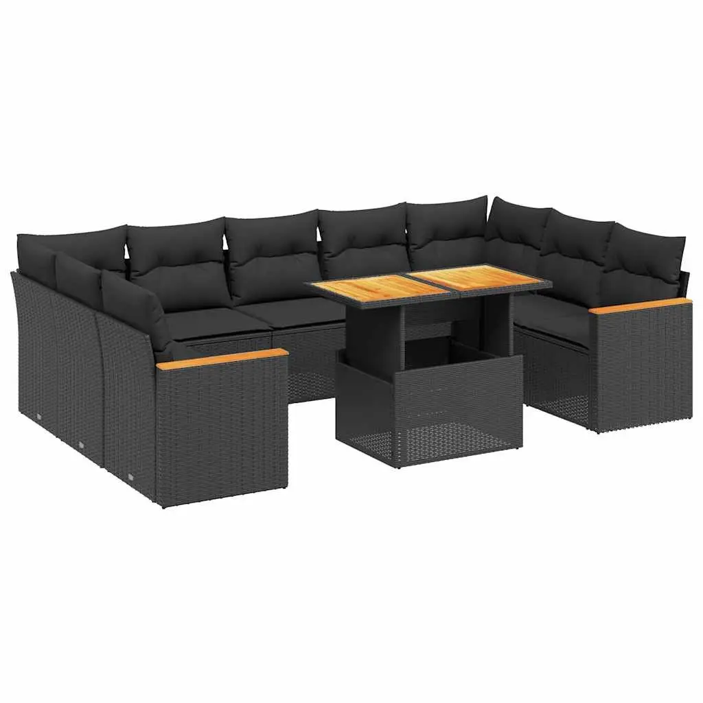 Garden Sofa Set PE Rattan 11 Piece Outdoor Furniture Patio Sectional with Cushions Black