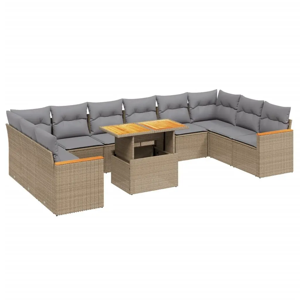 Garden Sofa Set PE Rattan 11 Piece Outdoor Furniture with Cushions Beige