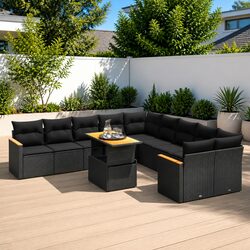 Premium 11 Piece Garden Sofa Set Black Poly Rattan