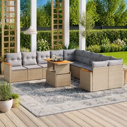 Beige Poly Rattan Garden Sofa Set – 11 Piece Outdoor Seating