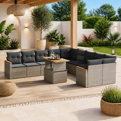 Grey Modular 11-Piece Garden Sofa Set with Cushions
