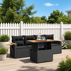 Stylish 5 Piece Black Poly Rattan Outdoor Sofa Set