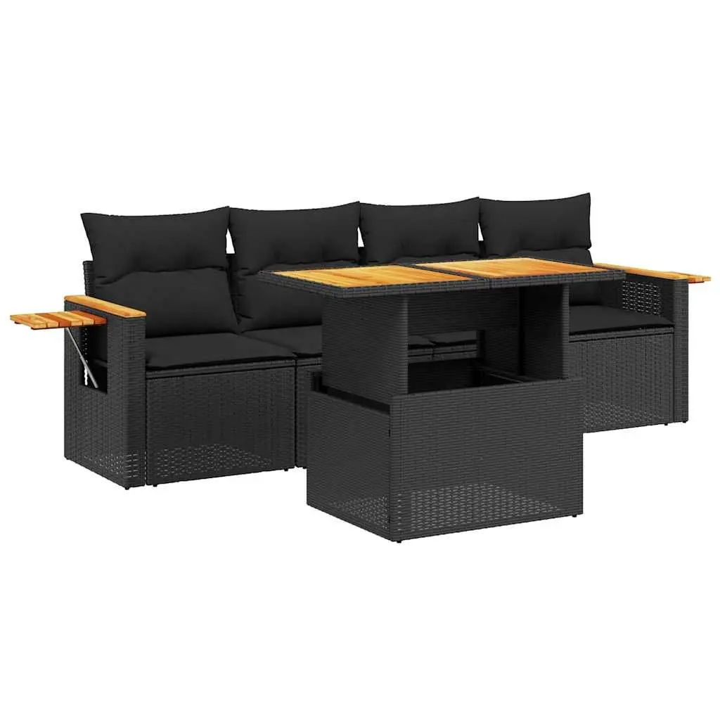 5 Piece Outdoor Garden Sofa Set PE Rattan Black with Cushions