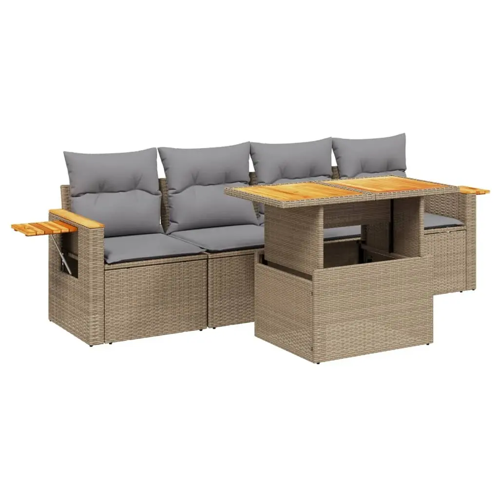 5 Piece Beige Garden Sofa Set with Adjustable Table